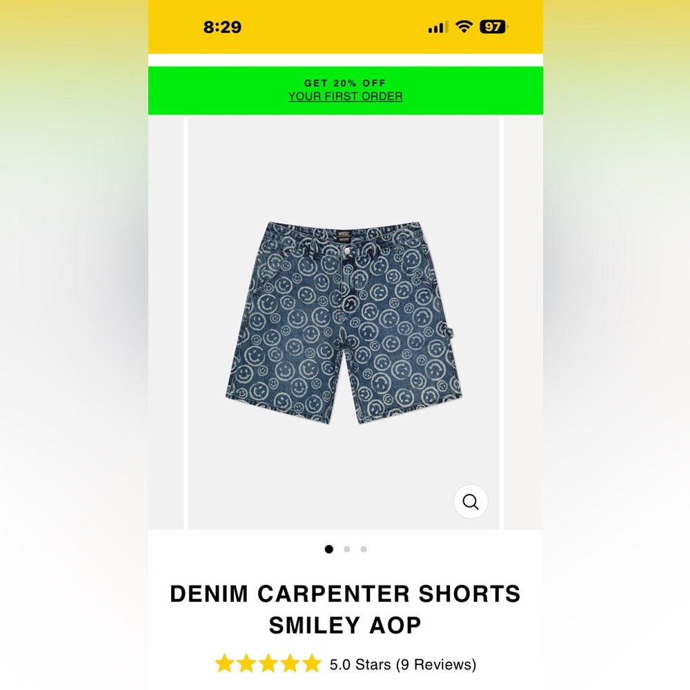 Wesc Denim Carpenter Shorts with Smiley Pattern